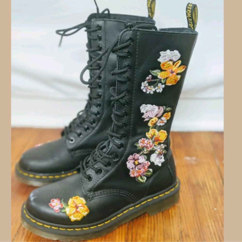 Dr. Martens Black Floral Embroidered Combat Boots